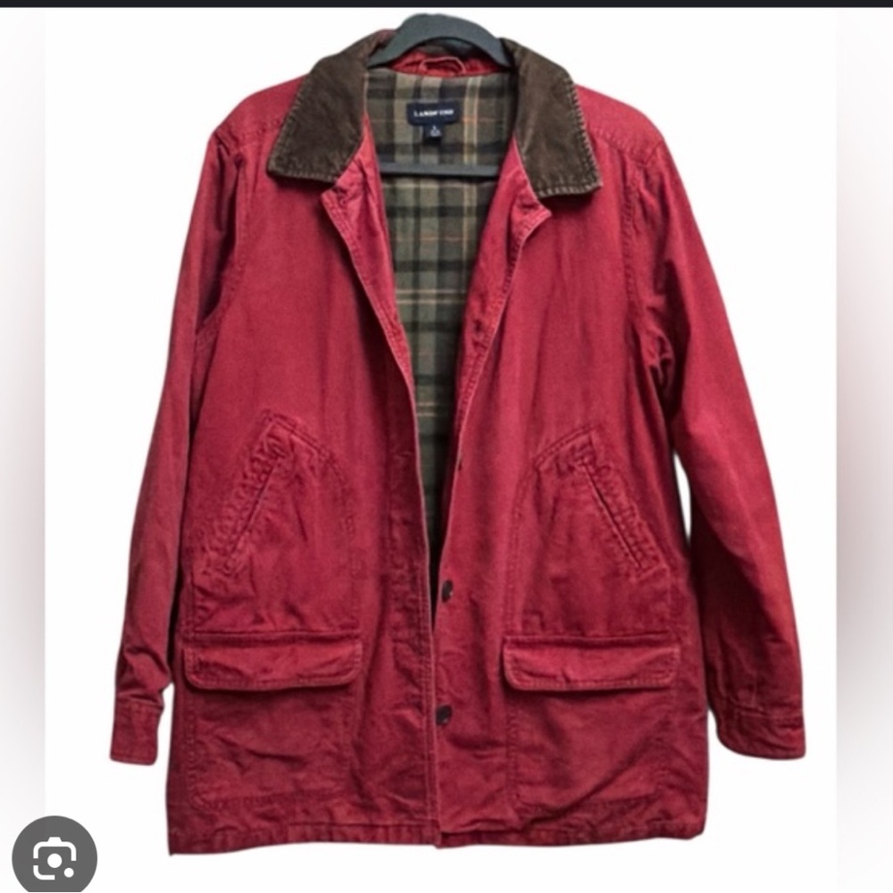 Lands' End Red chore Jacket with Plaid Lining
